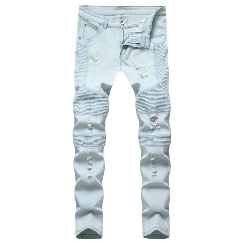 New Distressed Jeans Men Straight Hole Denim Trousers 2021 Mens Jeans Fashion Designer Brand Black White Jean Male Hombre