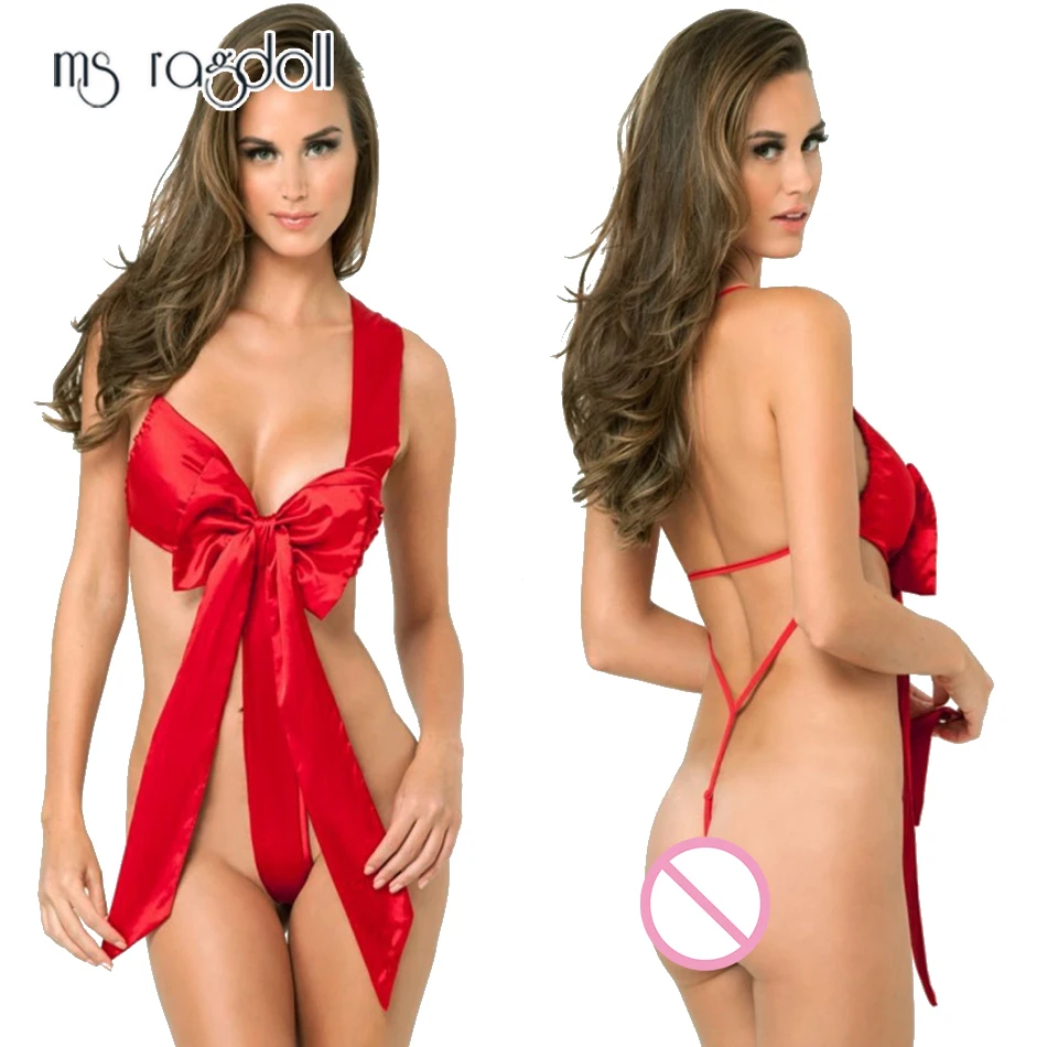 

Ms Ragdoll Women Red Bow Sexy Lingerie G-string Christmas Babydoll Exotic Set Open Crotch Underwear Micro Bikini Extreme Apparel