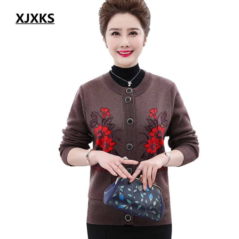 

XJXKS Autumn 2019 Casual Pocket Plus Size Cardigan Women Long Sleeve Round Neck Single-breasted Women Knitted Sweater