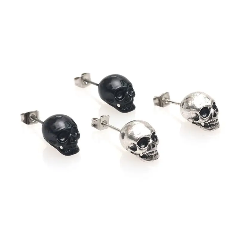 

Punk Style Earrings Skull Head Charms Cool Vintage Antique Rock Women Men Pendant Jewelry Gifts Ear Stud Retro Decoration