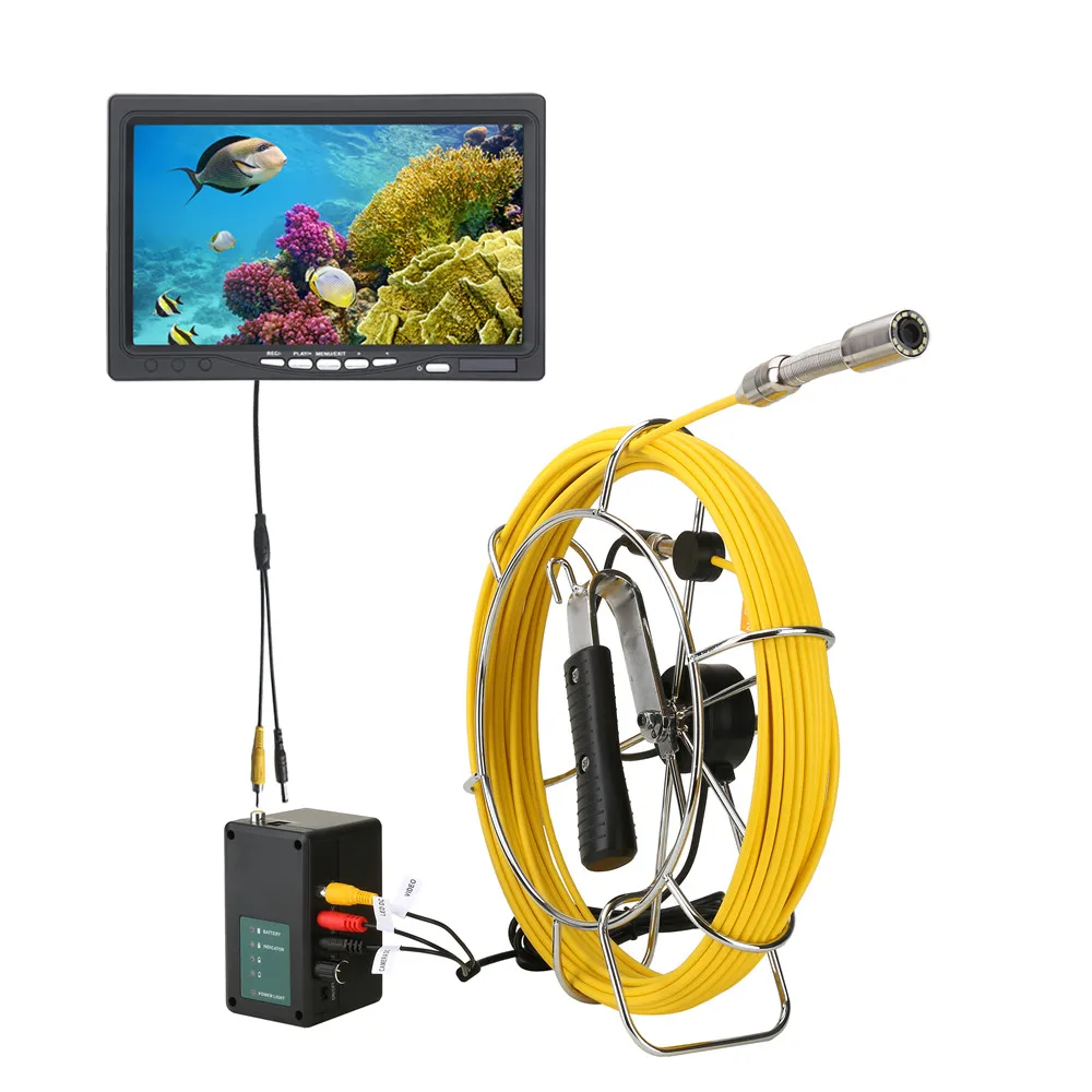 Drain Sewer Pipeline Industrial Endoscope System, 7" inch Recording Pipe Inspection Video Camera with Meter Counter 17mm camera