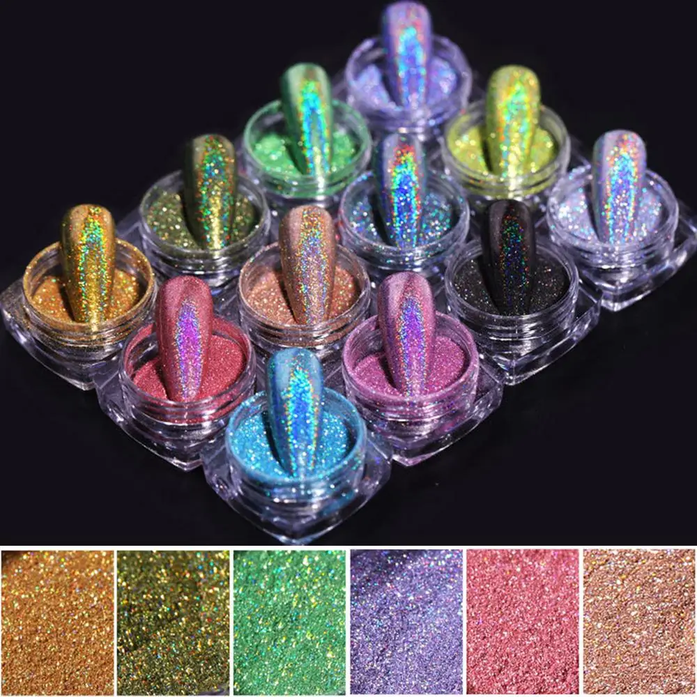 Holographic Nail Powder Laser Glitter Pigments Sparkly Nail Art Flakes