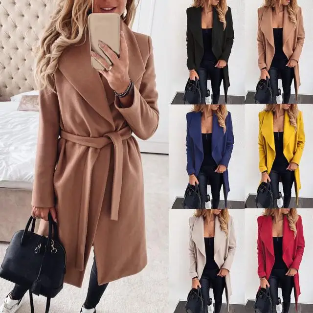 Chic Women Wool Blends Coat Casual Women Elegant Solid Color Long Outerwear Autumn Winter Fashion Office Jacket Streetwear 2021 bubble coat women