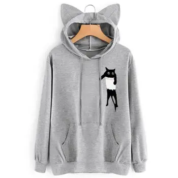 

Casual Women Cute Cat Ear Hoodie Sweatshirt Hooded Ladies Cat Pullover Tops Long Sleeve Hoodies Spring Daily Hoodies Outwears