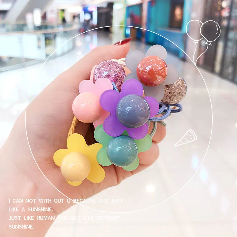 

New Girls Cute Bright Smooth Flower Sphere Tie Srunchies Rubber Bands Children Colorful Acrylic Hair Bands Kids Hair Accessoreis