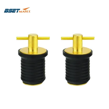 

2PCS BEST MATEL Rubber Brass T-Handle TWIST-IN Hull Livewell Boat Drain Plug Boat bilge transom seawall baitwell
