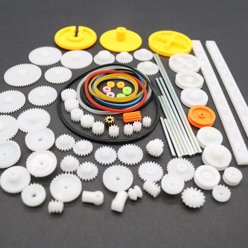 Dekaim – Kit De 78 Engrenages Plastique, Poulies, Courroies, Crémaillères, Axes – Ensemble DIY Pour Bricolage Et Remplacement