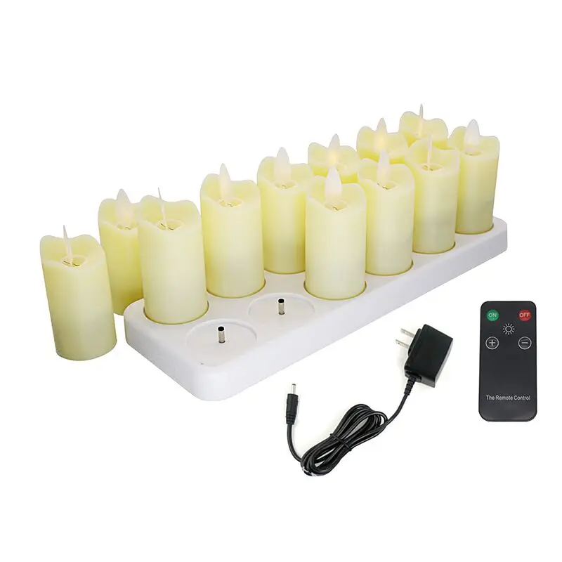

Set of 12 Rechargeable Remote controlled Dancing Flame LED tealight Swinging Votive Candle Light Xmas Wedding Decor-Warm white