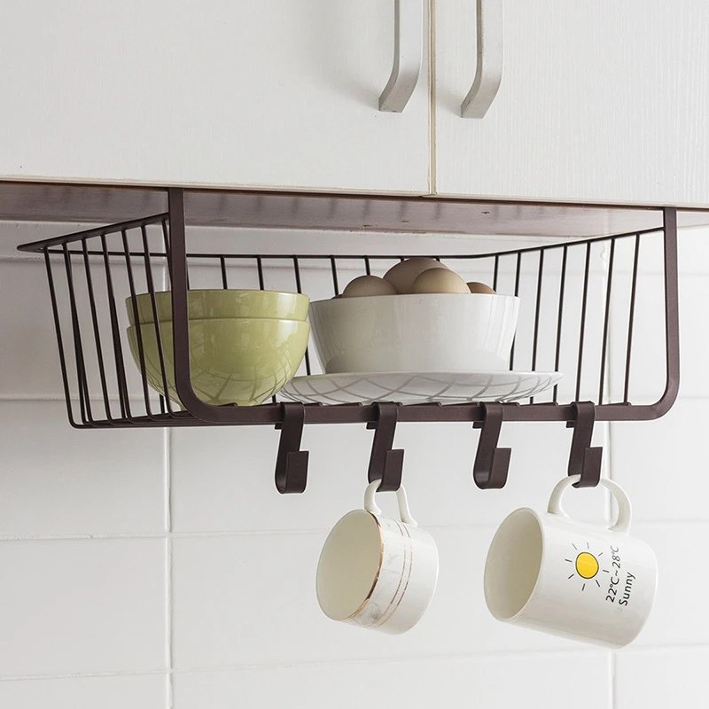 Kitchen Storage Rack Under Shelf Basket with Hooks Bathroom Organizer Shelf Wardrobe Closet Storage Office Organizer Hanger