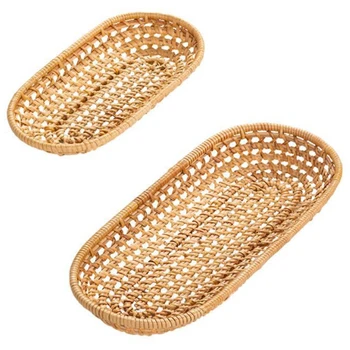 

2PCS Woven Storage Basket Snacks & Snacks Storage Basket Desktop Tableware Storage Basket