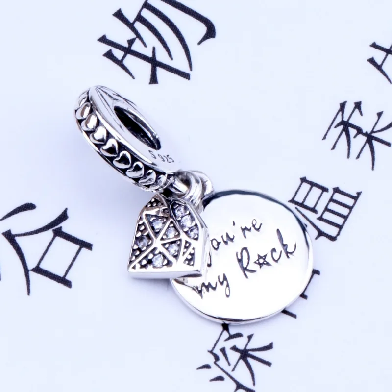 

2019 New Original 925 Sterling Silver You Are My Rock Dangle Charm Clear CZ Fit Pandora Bracelet Bangle DIY Women Jewelry