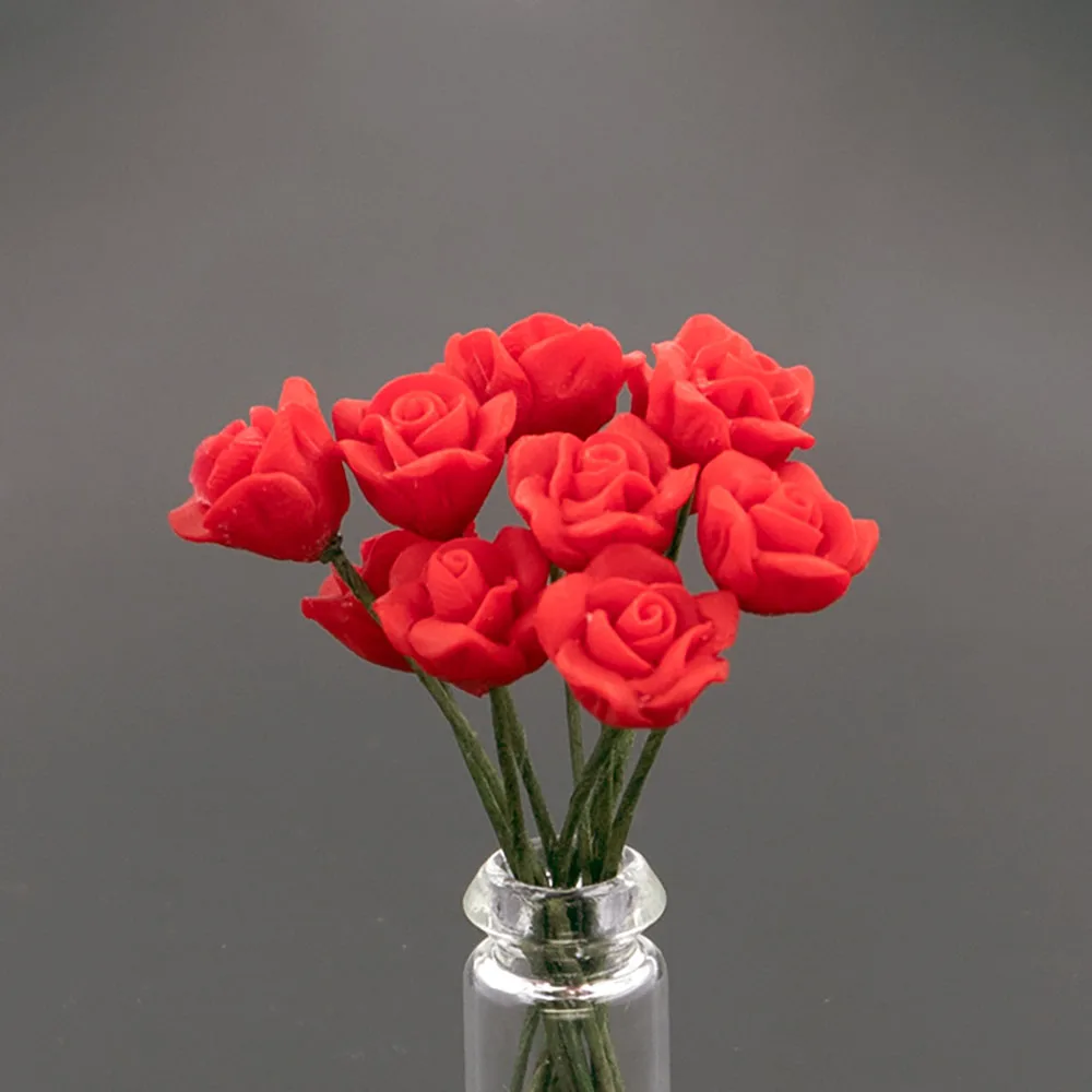 10Pcs 1/12 Dollhouse Miniature Red Rose Mini Flower Arrangement Toy for ob11 bjd Blythe Doll House accessories Decoration 2