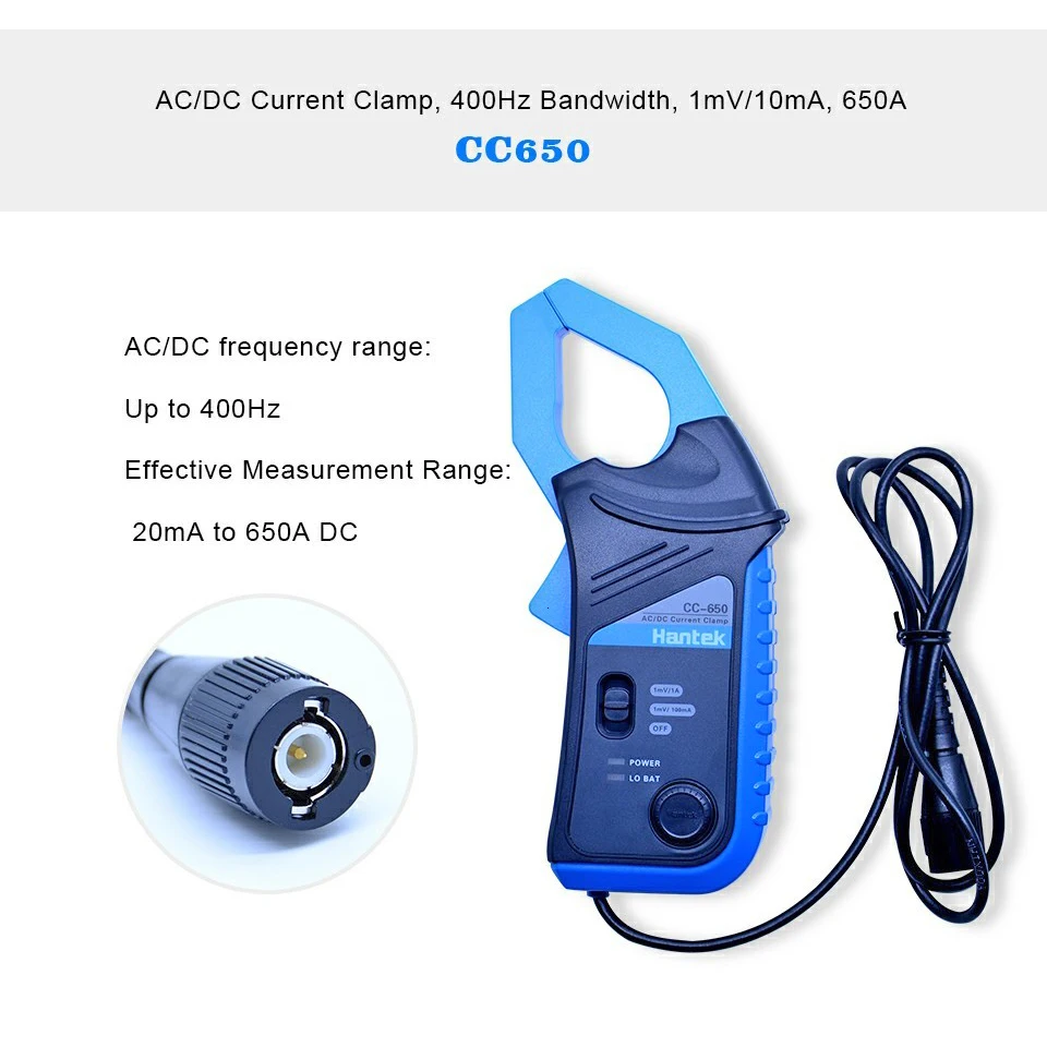 Hantek AC/DC токовые клещи для осциллографа CC-65 CC-650 20 кГц/400 Гц полоса пропускания 1МВ/10мА 65А/650а с BNC вилкой
