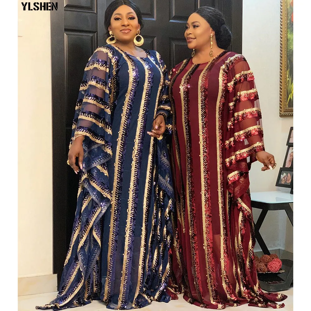 4 Colors African Dresses for Women Plus Size Dashiki Full Sequined African Clothes Abaya Dubai Muslim Dress Africa Boubou Robe 01