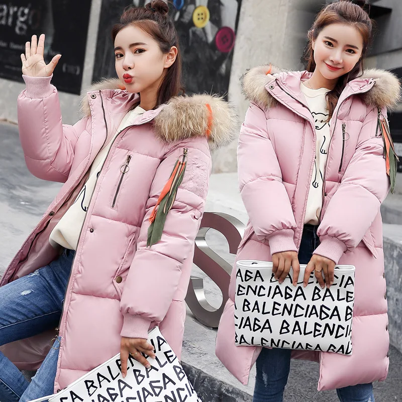 

2018 Winter New Style Korean-style Versatile Loose And Plus-sized Large Fur Collar over-the-Knee Thick down Jacket Cotton-padded