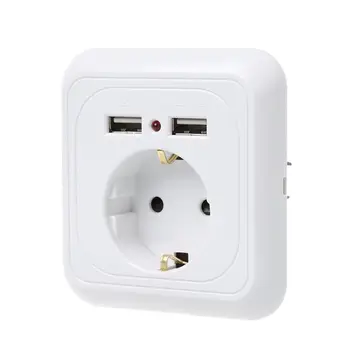 

Wall Socket Power Outlet With Dual USB Ports LED Light White Panel EU Standard