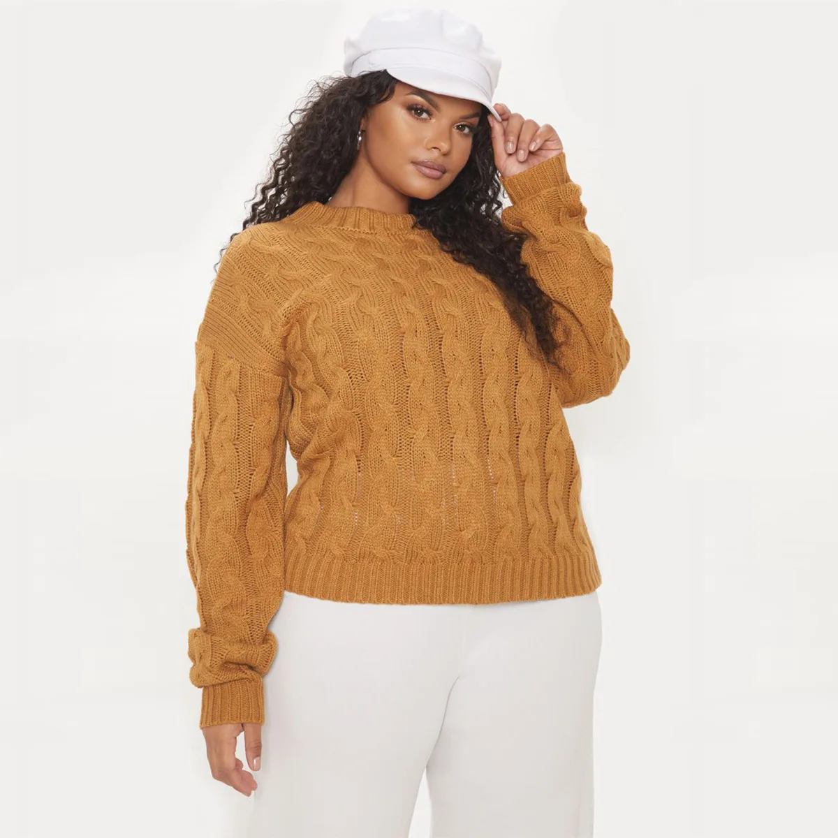 

Kisilk Large Size-Retro Twist Knitted Half-Turtle-Neck Long Sleeve off-Shoulder Long Sleeve Sweater 2020 Autumn Women's