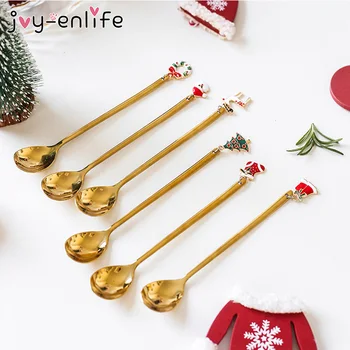 

Metal Merry Christmas Spoon Navidad Party Table Ornaments Coffee Spoon Christmas Decorations for Home Xmas Gift New Year 2021