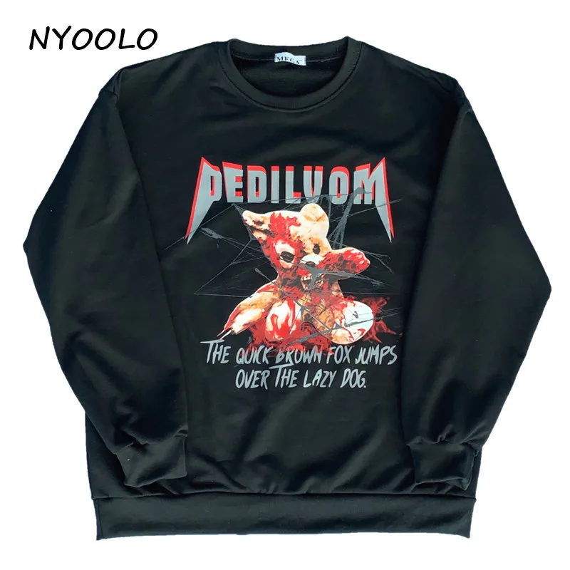 NYOOLO Harajuku дизайн кровавый медведь с буквенным принтом теплые флисовые толстовки Осень Зима Свободные О-образным вырезом пуловеры Толстовка для женщин и мужчин