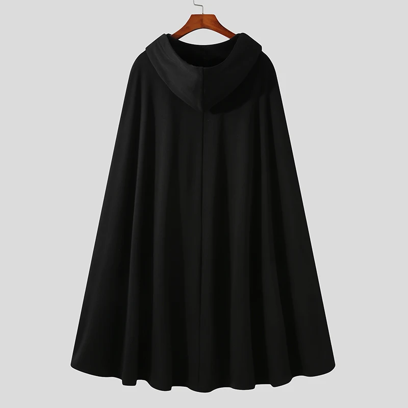 New Men's Fashion Korean Style Single-breasted Cloak Coat Solid Color Autumn Winter Cape Hooded Poncho Coat S-5XL INCERUN 2021