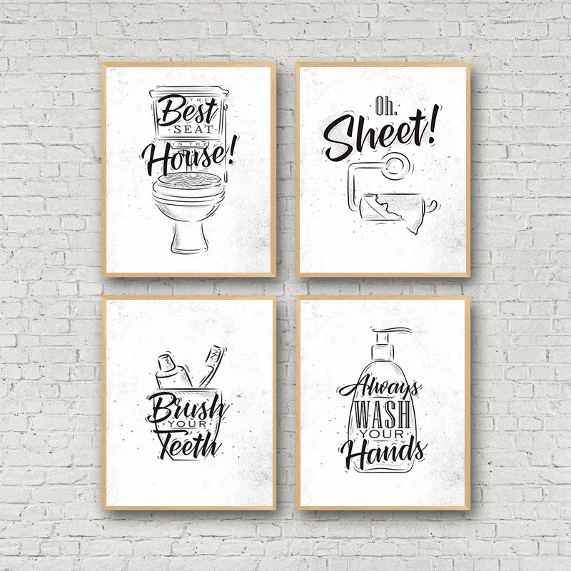 Toilet-Quote-Picture-Bathroom-Wall-Decor-Canvas-Painting-Brush-Canvas-Art-Poster-Fashion-Black-White-Washroom