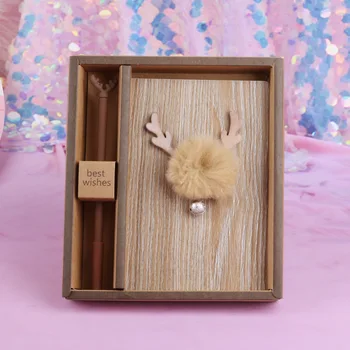 

Cute Deer Antlers Notebook Pen Set Cartoon Note Book Student Stationery Sets Wooden Gift Box for Girl School Supplies Christmas