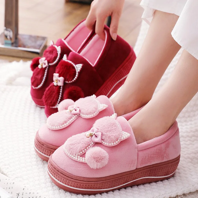 Winter Women Slippers Shoes Home Cute Thick Bottom Cat Warm Plush Ladies Shoe Fashion Flat Platform Female Casual 2021 New | Обувь