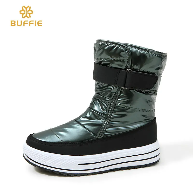 

BUFFIE Women Shoes Style Autumn Winter Boots Warm Snow Boots Shiny Upper Fur Lining Non-slip Outsole Russia Big Size JSH-M933