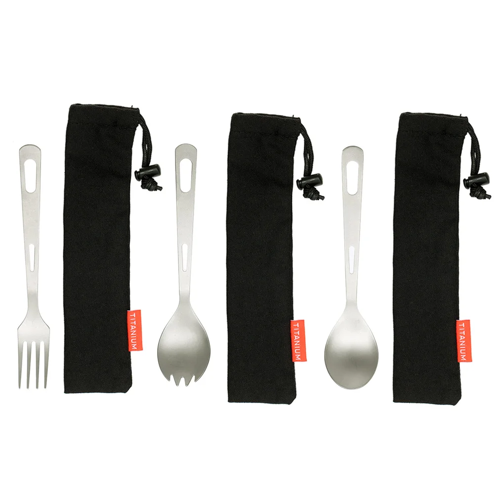 3PCS Titanium Flatware Kit Pocket Fork Spoon Spork Tableware Set Home Kitchen Camping Picnic Hiking Travel Cutlery Set
