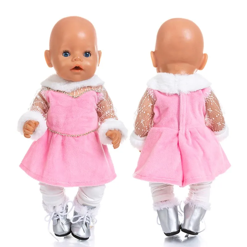 

2020 New Baby New Born Fit 18 inch Doll Clothes Accessories Pink Skating Plush Suit Clothes For Baby Birthday Gift