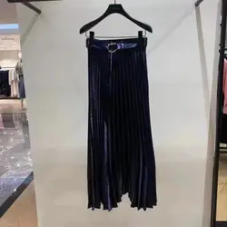2019 осень и зима новые плиссированные однотонные Hemiskirt плиссированные пояса длинные юбки для женщин