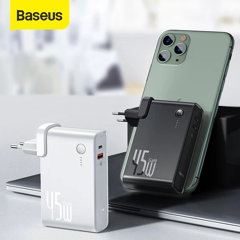  Внешний аккумулятор Baseus 2 в 1 GaN, 10000 мАч, 45 Вт, USB зарядное устройство, быстрая зарядка PD для iPhone, samsung, 5A, быстрая зарядка для ноутбука 