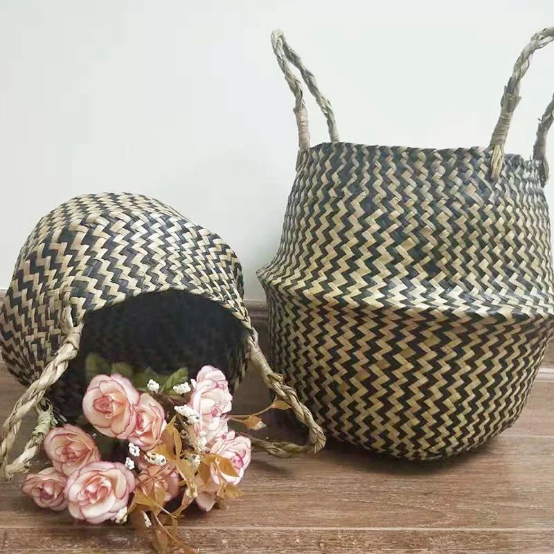 S/M/L New Arrvial Seagrass Wicker Basket Flower Pot Folding Basket Dirty Storage Basket Rattan For Home Decoration