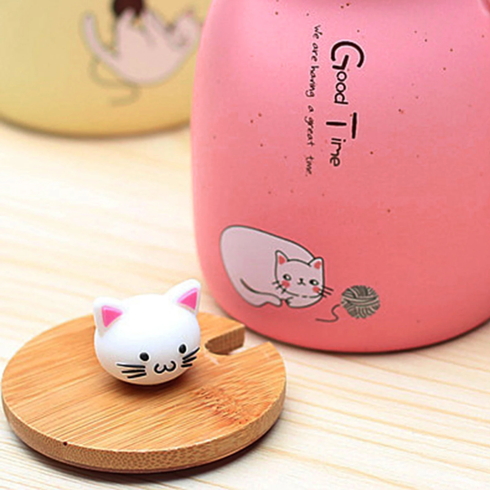 Cute Cat Ceramic Cup Hot Cold Tea Cup Milk Coffee Mug with Spoon Lid Pink