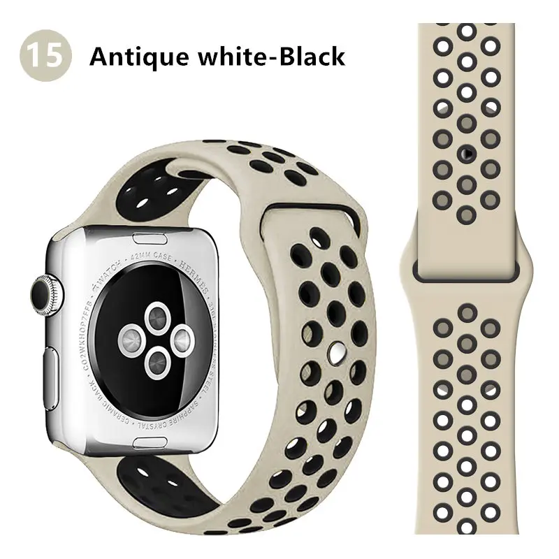 antique white black Ремешок для Apple Watch 4/5 ремешок 44 мм 40 мм iwatch ремешок 3 42 мм 38 мм pulseira correa спортивный силиконовый браслет ремень аксессуары для часов - Цвет ремешка: antique white black