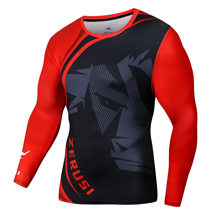 Langärmliges 3D-gedrucktes Kompressions-T-Shirt für Herren, schnell trocknende T-Shirts für Fitnessstudio, Fahrradbekleidung – Detail 6
