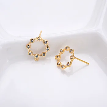 

4PCS 14*12MM 24K Gold Color Brass with Zircon Round Shaped Stud Earrings High Quality Jewelry Accessories