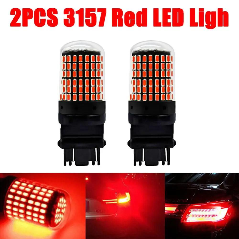 

2 Pcs 3157 Red Canbus Error Free LED Light 3457 Stop Tail Parking Lights Bulb