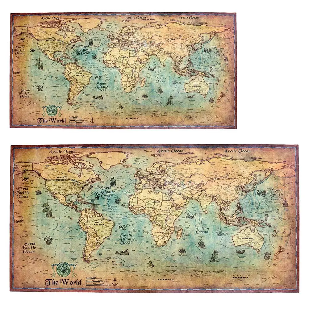 Vintage World Map Poster Retro Old Art Paper Painting Nautical