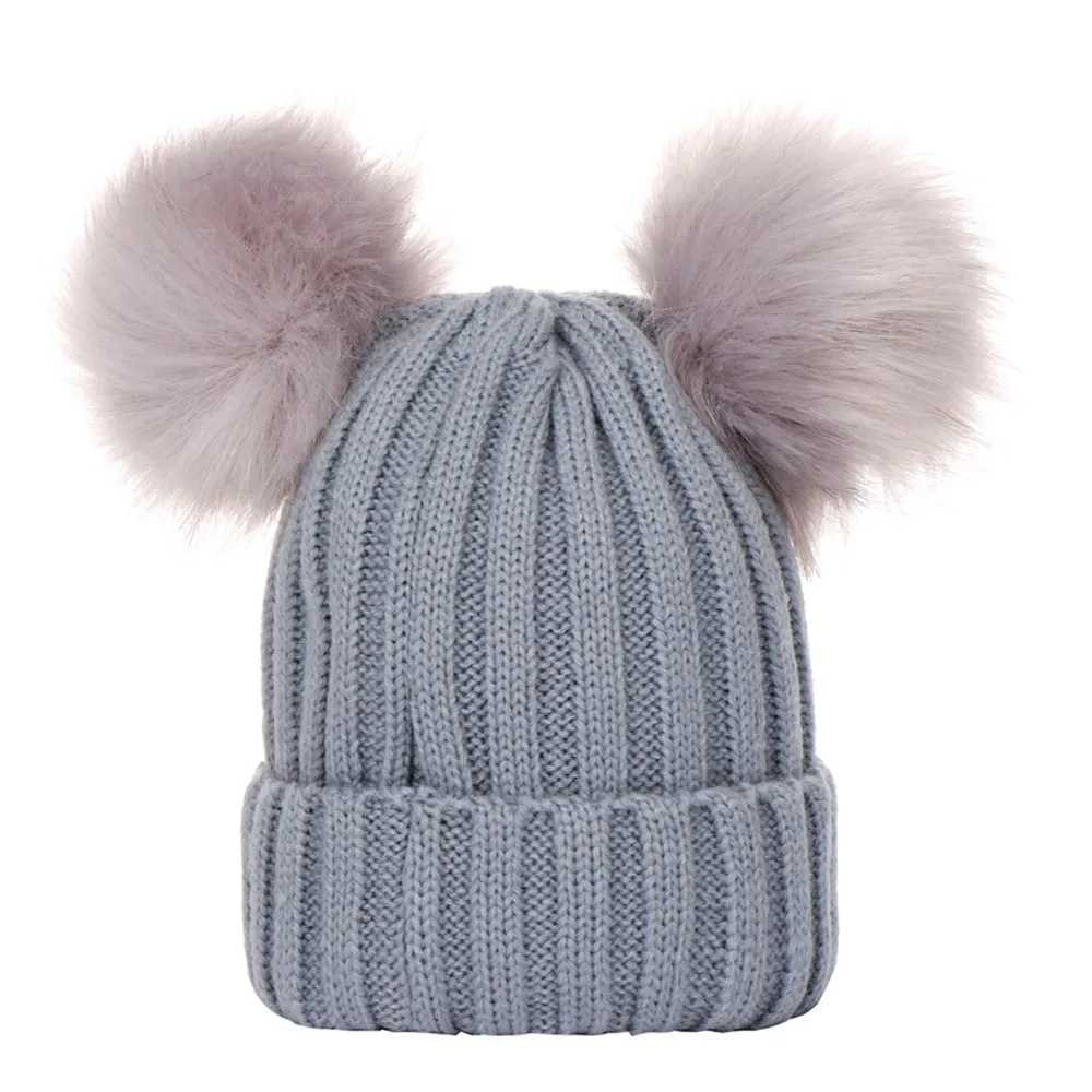 Модная зимняя однотонная вязаная шапка для маленьких мальчиков и девочек; теплая шапка с помпонами; простой дизайн; Лидер продаж; ;# P501