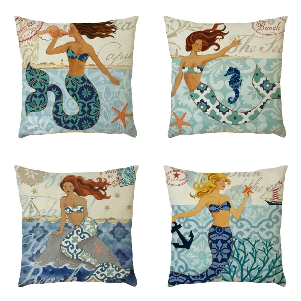 

45cm*45cm Mermaid Cushion Cover Little Mermaid Party Supplies Cover Cushion Car Home Decoration Sofa Decorative Pillowcase