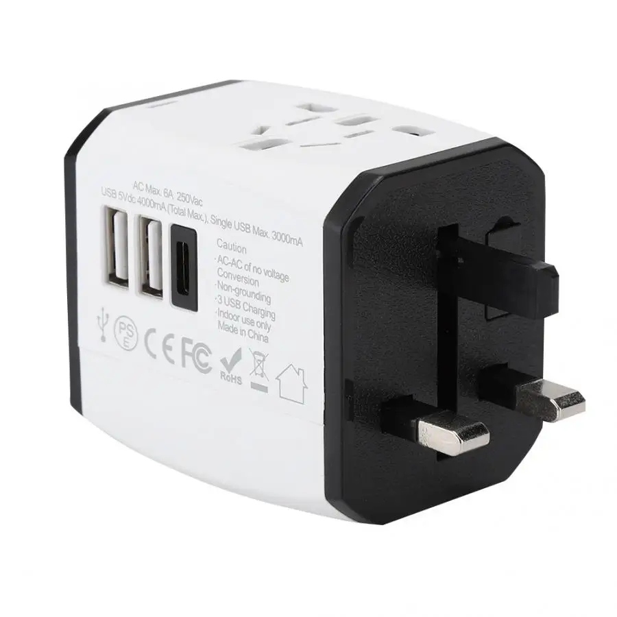 2USB+ тип-c Международный адаптер для путешествий Быстрая зарядка Универсальный адаптер питания Разъем для ноутбуков планшеты мобильный телефон 100-240 В