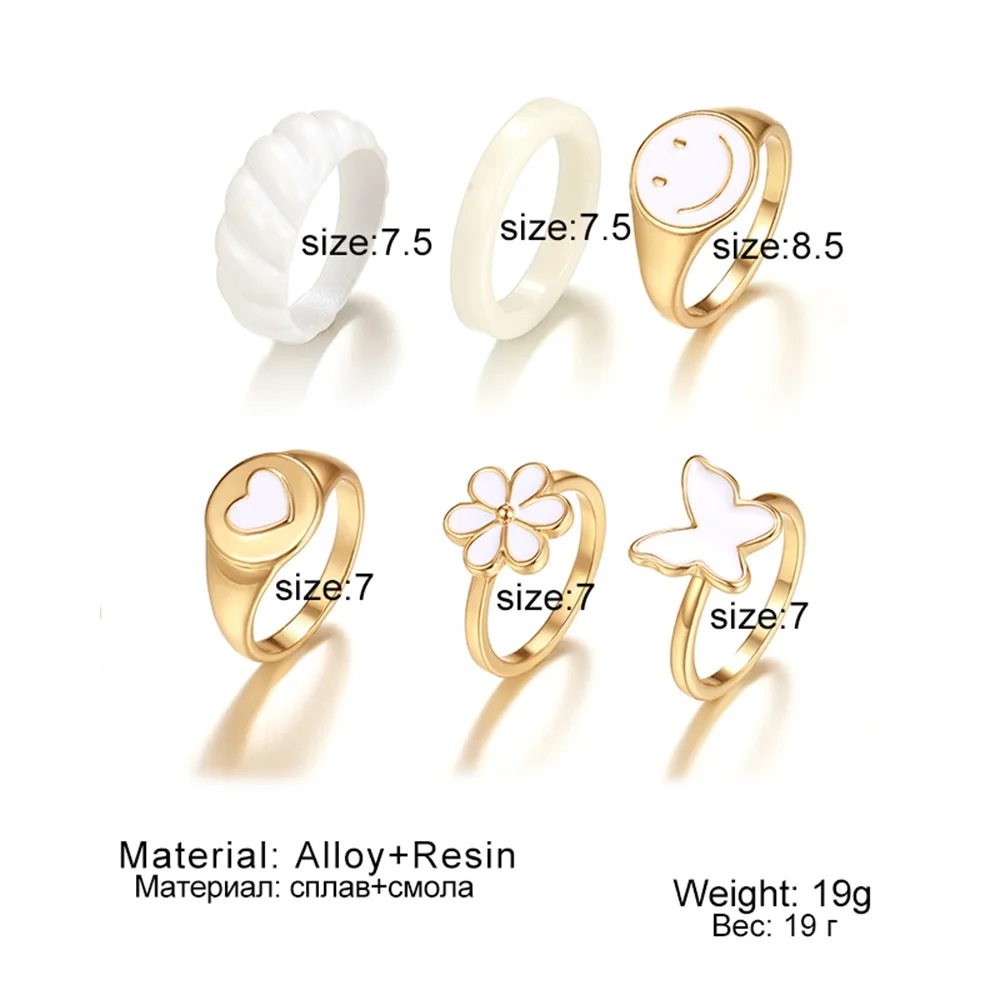 Women Ring Set, IFMIA Vintage White Heart Rings, Fashion Creative Y2K Style Metal Love Butterfly Ring, Trend Jewelry, Jewelry Accessories, Ring Set