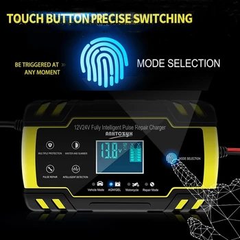 

Turejo 12V-24V 8A Full Automatic Car Battery Charger Power Pulse Repair Chargers Wet Dry Lead Acid Battery-chargers Digital LCD