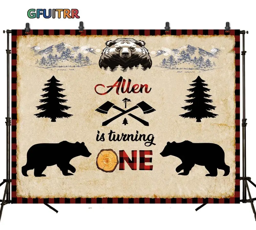 Wild One Lumberjack фон для фотосъемки детский душ 1 день Рождения Вечеринка фото фон Медведь Дерево топор винил фото стенд реквизит