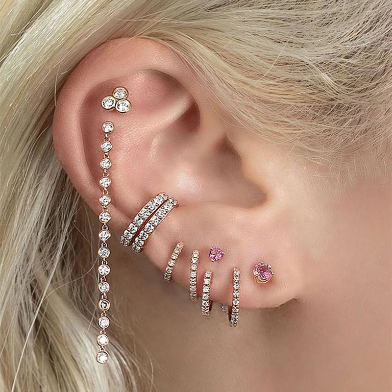 2-Pair Sterling Silver Earring Set - Filigree Cartilage Cuff & 3mm CZ Stud For Men & Women