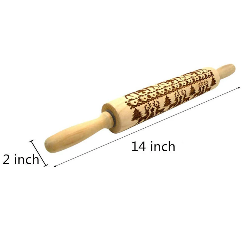 Christmas Wooden 3D Rolling Pins Embossed, Embossing Rolling Pin with Engraved Christmas Themed Symbols for Baking Embossed Cook