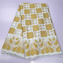 Горячая швейцарская кружевная ткань последняя Тяжелая вышитая бисером Африканская Хлопковая ткань швейцарская вуаль кружева популярная Дубай 5 ярдов