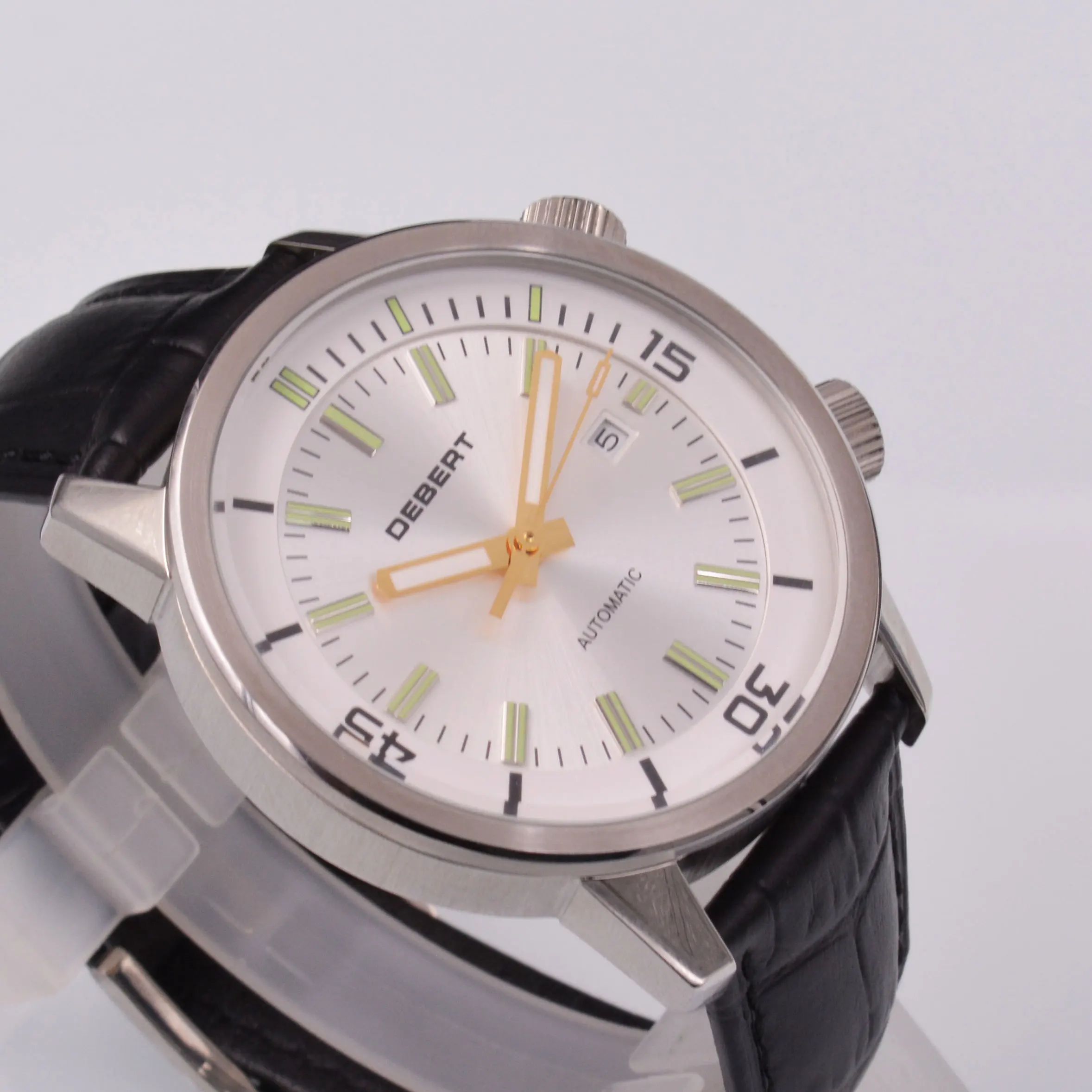 Роскошные мужские часы с белым циферблатом, 44,5 мм, светящиеся автоматические сапфировые механические часы, стеклянная Чайка, календарь