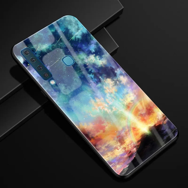 38 Для samsung A9 чехол A 9 PC Пластиковый стеклянный чехол для телефона черный TPU бампер чехол для samsung Galaxy A9 A920F A920 A9s - Цвет: 38